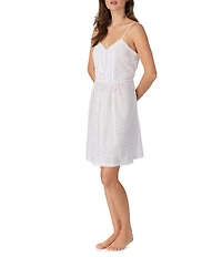 Eileen West Rosewood Print Swiss Dot Sleeveless Sweetheart Neck Woven Chemise