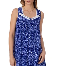 Eileen West Shell Print Sleeveless Sweetheart Neck Jersey Knit Short Nightgown