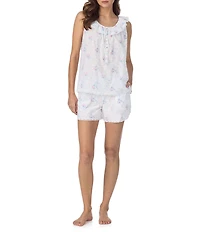 Eileen West Sleeveless Ruffled Round Neck Swiss Dot Floral Print Shorty Pajama Set
