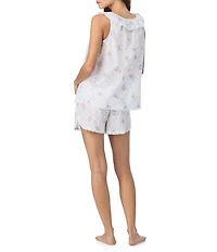 Eileen West Sleeveless Ruffled Round Neck Swiss Dot Floral Print Shorty Pajama Set