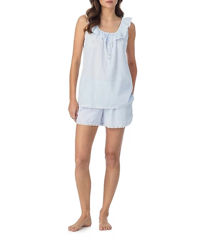 Eileen West Sleeveless Ruffled Round Neck Swiss Dot Shorty Pajama Set