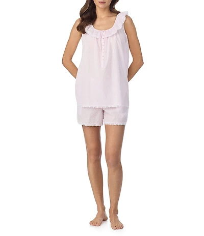 Eileen West Sleeveless Ruffled Round Neck Swiss Dot Shorty Pajama Set