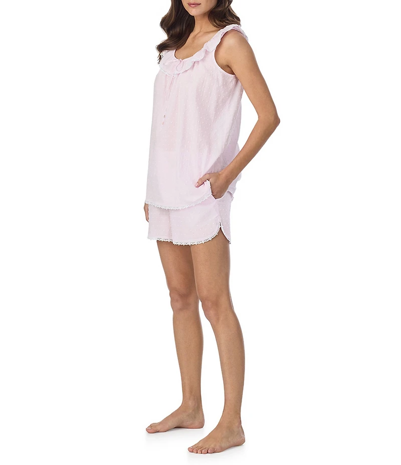 Eileen West Sleeveless Ruffled Round Neck Swiss Dot Shorty Pajama Set