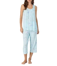 Eileen West Sleeveless Sweetheart Neck Floral Print Jersey Knit Capri Pajama Set