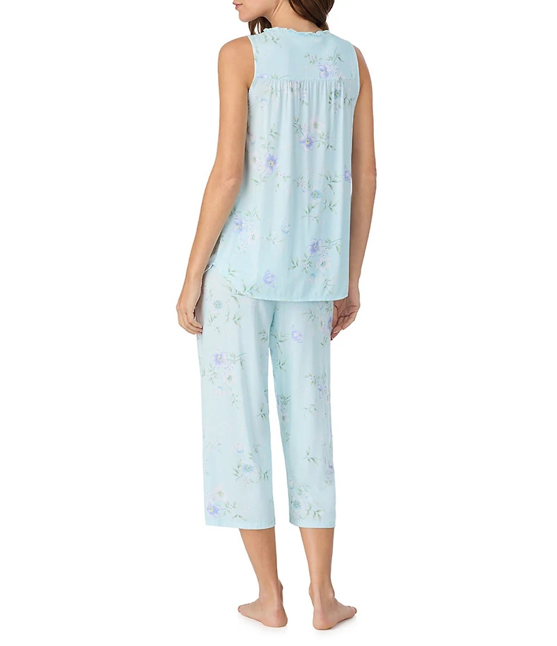 Eileen West Sleeveless Sweetheart Neck Floral Print Jersey Knit Capri Pajama Set