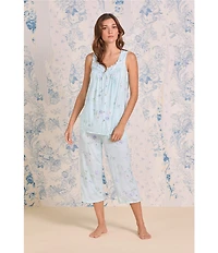 Eileen West Sleeveless Sweetheart Neck Floral Print Jersey Knit Capri Pajama Set