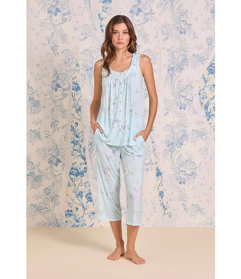 Eileen West Sleeveless Sweetheart Neck Floral Print Jersey Knit Capri Pajama Set