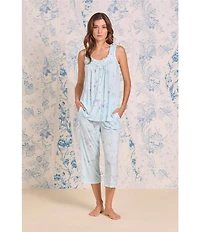 Eileen West Sleeveless Sweetheart Neck Floral Print Jersey Knit Capri Pajama Set
