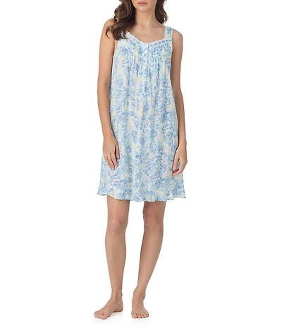 Eileen West Sleeveless Sweetheart Neck Floral Print Jersey Knit Chemise