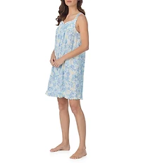 Eileen West Sleeveless Sweetheart Neck Floral Print Jersey Knit Chemise