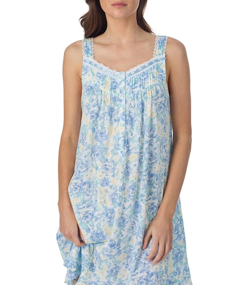 Eileen West Sleeveless Sweetheart Neck Floral Print Jersey Knit Chemise