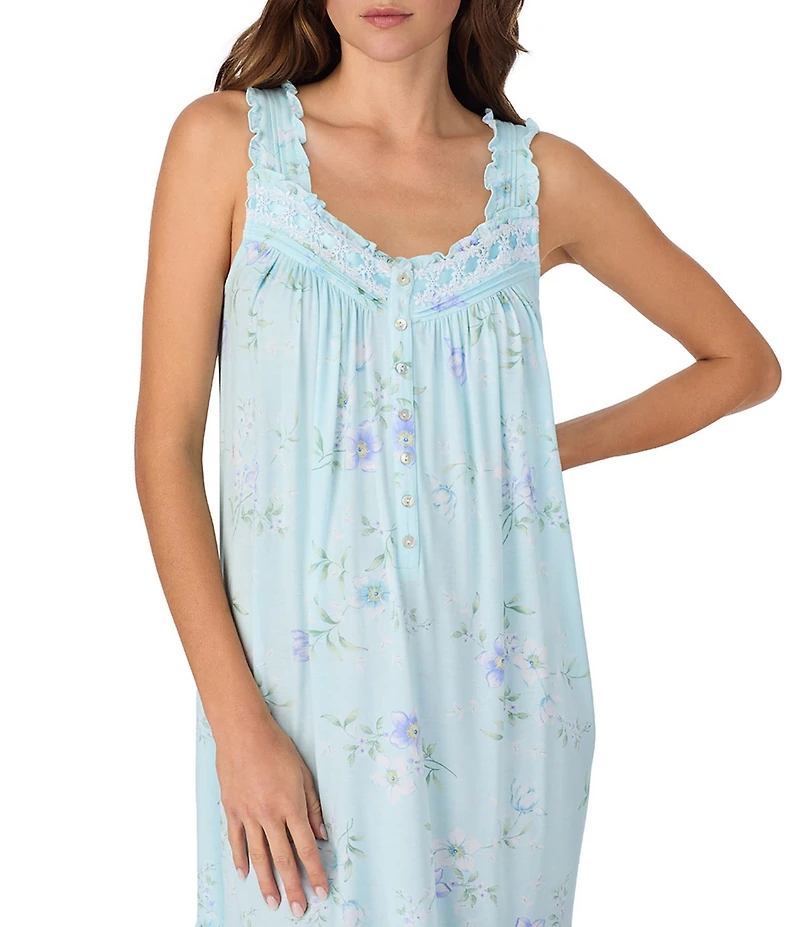 Eileen West Sleeveless Sweetheart Neck Jersey Knit Floral Print Chemise