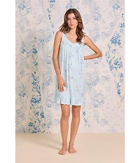 Eileen West Sleeveless Sweetheart Neck Jersey Knit Floral Print Chemise