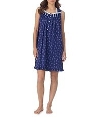 Eileen West Sleeveless Sweetheart Neck Nautical Sailboat Print Short Jersey Knit Nightgown