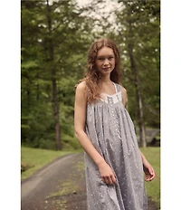Eileen West Sleeveless Sweetheart Neck Woven Chambray Floral Print Ballet Nightgown