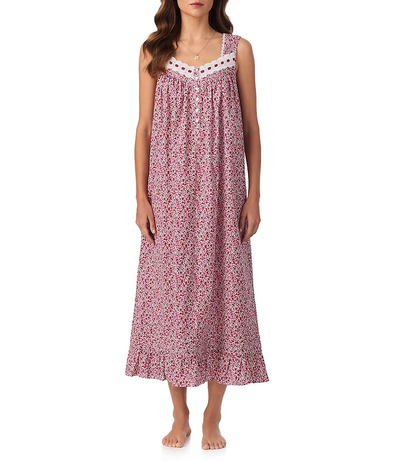Eileen West Sleeveless Sweetheart Neck Woven Floral Holiday Ballet Nightgown