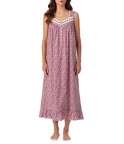 Eileen West Sleeveless Sweetheart Neck Woven Floral Holiday Ballet Nightgown