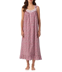 Eileen West Sleeveless Sweetheart Neck Woven Floral Holiday Ballet Nightgown