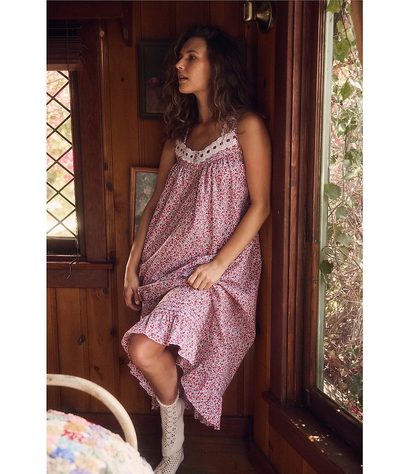 Eileen West Sleeveless Sweetheart Neck Woven Floral Holiday Ballet Nightgown