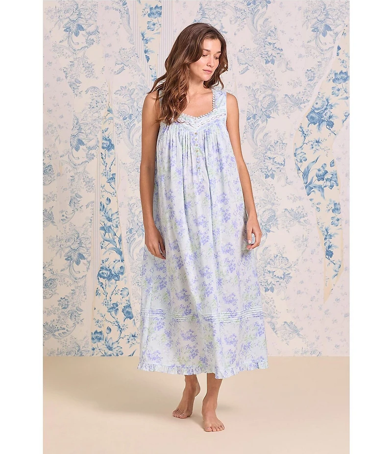 Eileen West Sleeveless Sweetheart Neck Woven Lawn Floral Print Ballet Nightgown