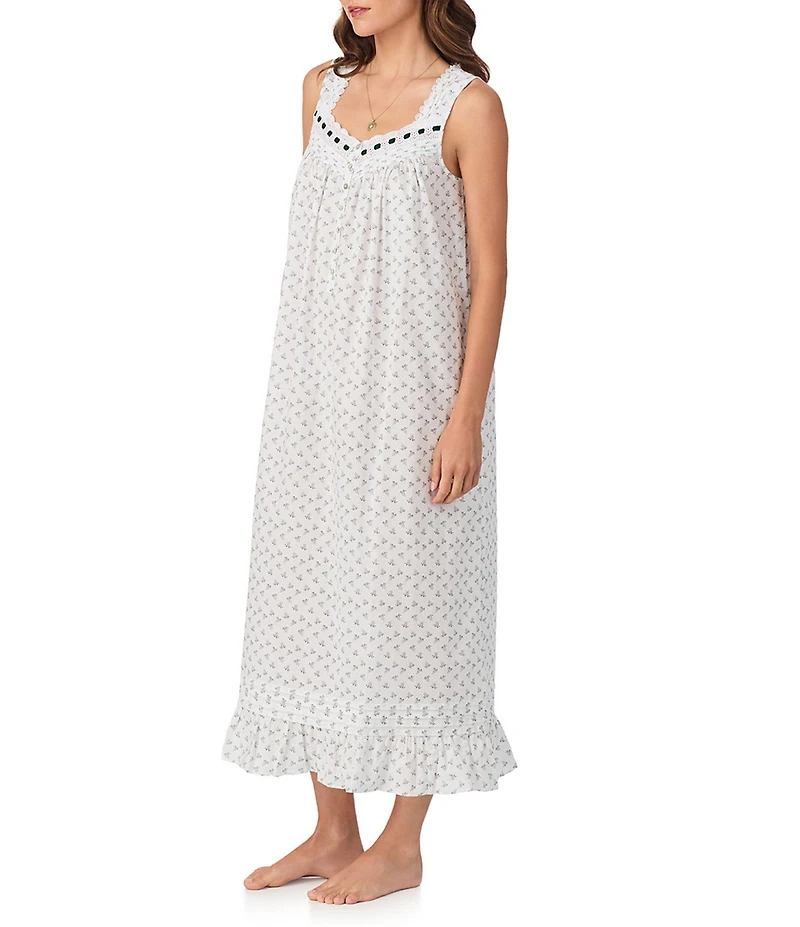 Eileen West Sleeveless Sweetheart Neck Woven Mistletoe Holiday Ballet Nightgown