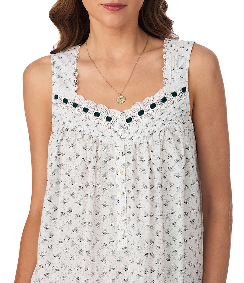 Eileen West Sleeveless Sweetheart Neck Woven Mistletoe Holiday Ballet Nightgown