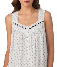 Eileen West Sleeveless Sweetheart Neck Woven Mistletoe Holiday Ballet Nightgown