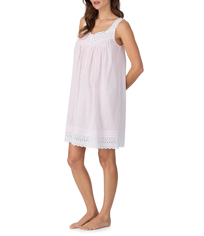 Eileen West Sleeveless Sweetheart Woven Cotton Lawn Gingham Print Chemise