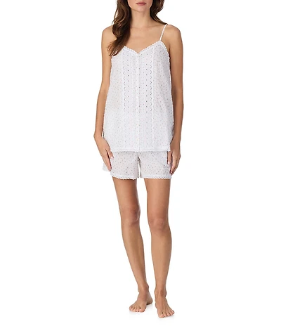 Eileen West Sleeveless V-Neck Woven Swiss Dot Rosebud Shorty Pajama Set