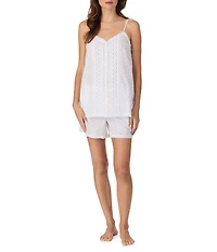 Eileen West Sleeveless V-Neck Woven Swiss Dot Rosebud Shorty Pajama Set