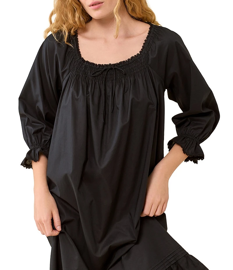 Eileen West Solid 3/4 Sleeve Square Neck Waltz Nightgown