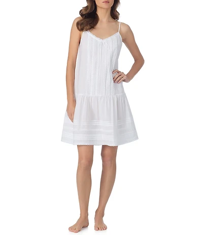 Eileen West Solid Cotton Woven Sleeveless Sweetheart Neck Isabell Short Chemise
