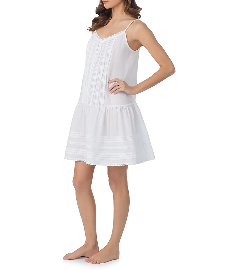 Eileen West Solid Cotton Woven Sleeveless Sweetheart Neck Isabell Short Chemise