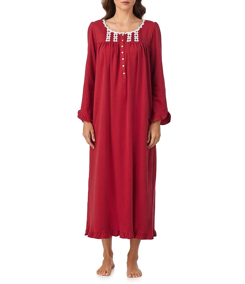 Eileen West Solid Interlock Knit Long Sleeve Round Neck Ballet Nightgown