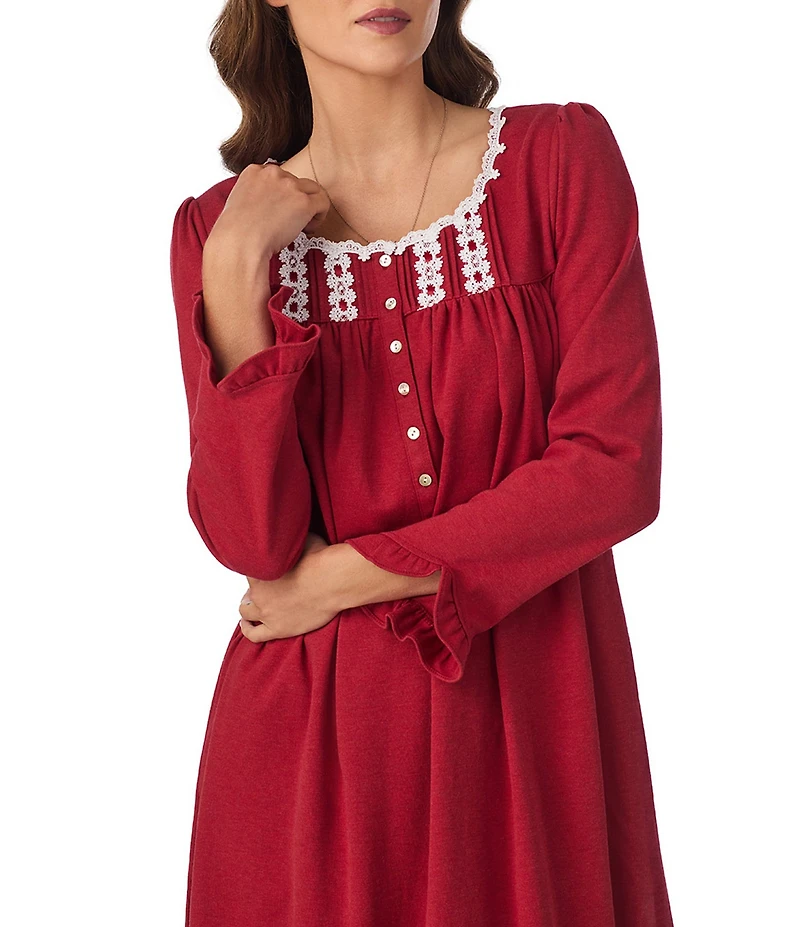 Eileen West Solid Interlock Knit Long Sleeve Round Neck Ballet Nightgown