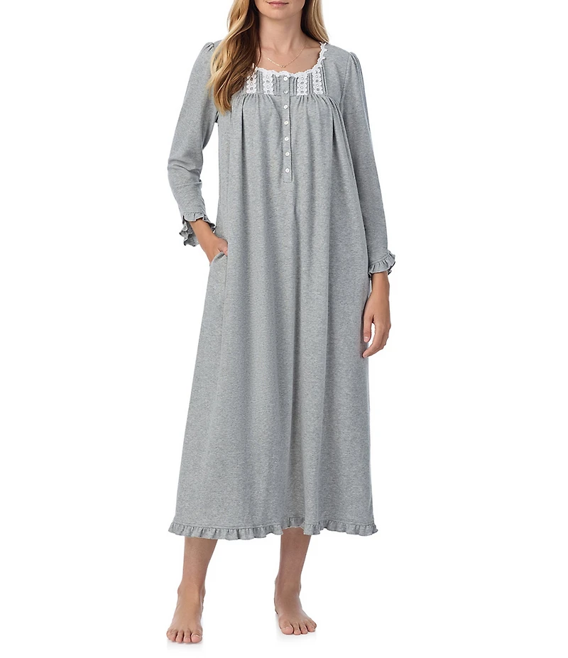 Eileen West Solid Interlock Knit Long Sleeve Round Neck Ballet Nightgown