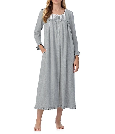 Eileen West Solid Interlock Knit Long Sleeve Round Neck Ballet Nightgown