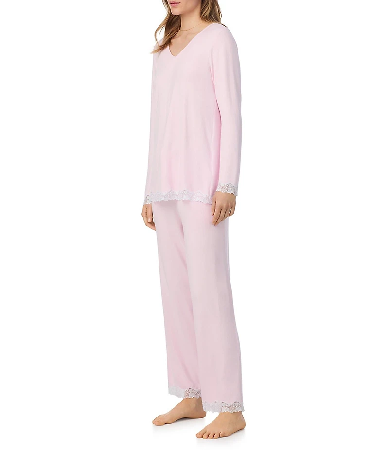 Eileen West Solid Long Sleeve V-Neck Knit Pant Pajama Set
