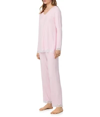 Eileen West Solid Long Sleeve V-Neck Knit Pant Pajama Set