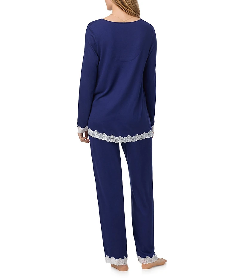 Eileen West Solid Long Sleeve V-Neck Knit Pant Pajama Set