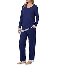 Eileen West Solid Long Sleeve V-Neck Knit Pant Pajama Set