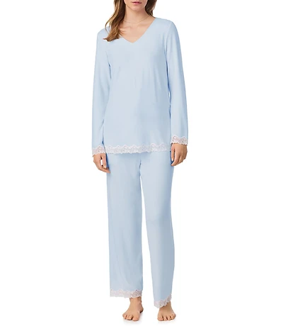 Eileen West Solid Long Sleeve V-Neck Knit Pant Pajama Set