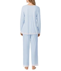 Eileen West Solid Long Sleeve V-Neck Knit Pant Pajama Set