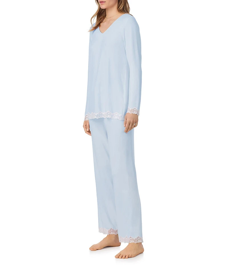 Eileen West Solid Long Sleeve V-Neck Knit Pant Pajama Set