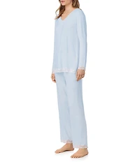 Eileen West Solid Long Sleeve V-Neck Knit Pant Pajama Set