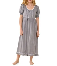 Eileen West Solid Short Puff Sleeve Scoop Neck Ballet Nightgown
