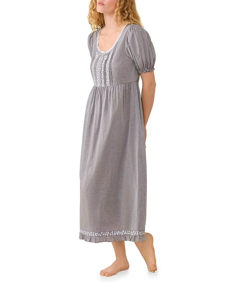 Eileen West Solid Short Puff Sleeve Scoop Neck Ballet Nightgown