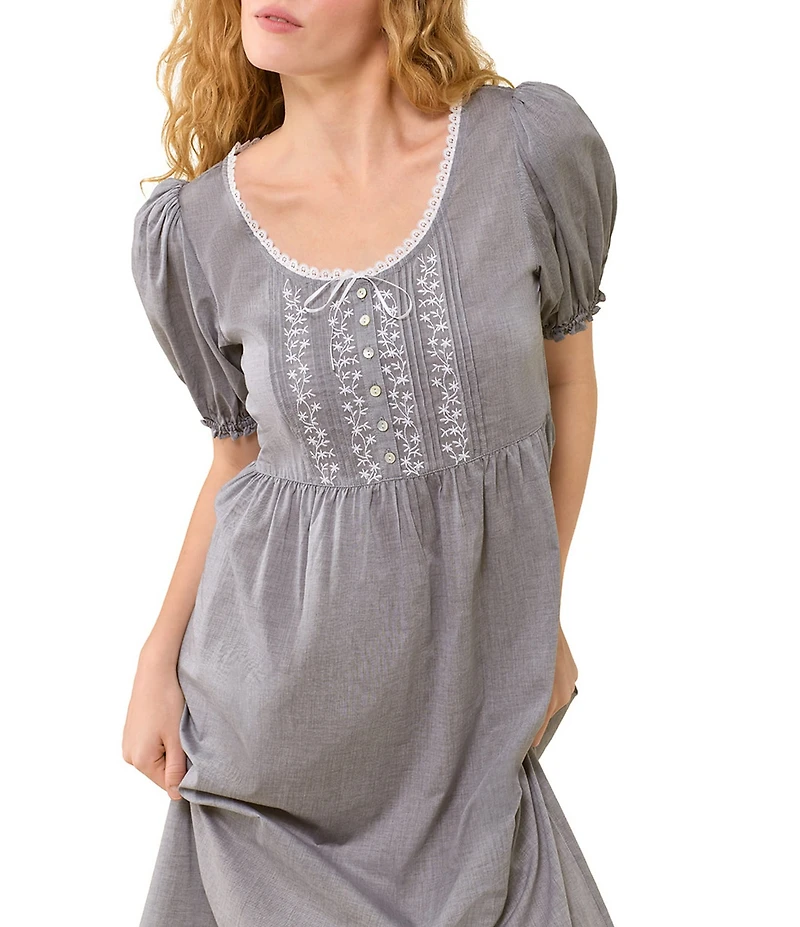 Eileen West Solid Short Puff Sleeve Scoop Neck Ballet Nightgown