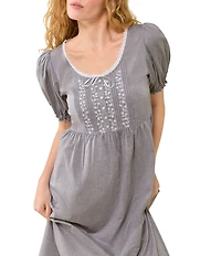 Eileen West Solid Short Puff Sleeve Scoop Neck Ballet Nightgown