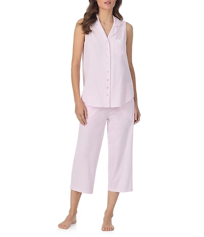 Eileen West Solid Sleeveless Notch Collar jersey Knit Capri Pajama Set